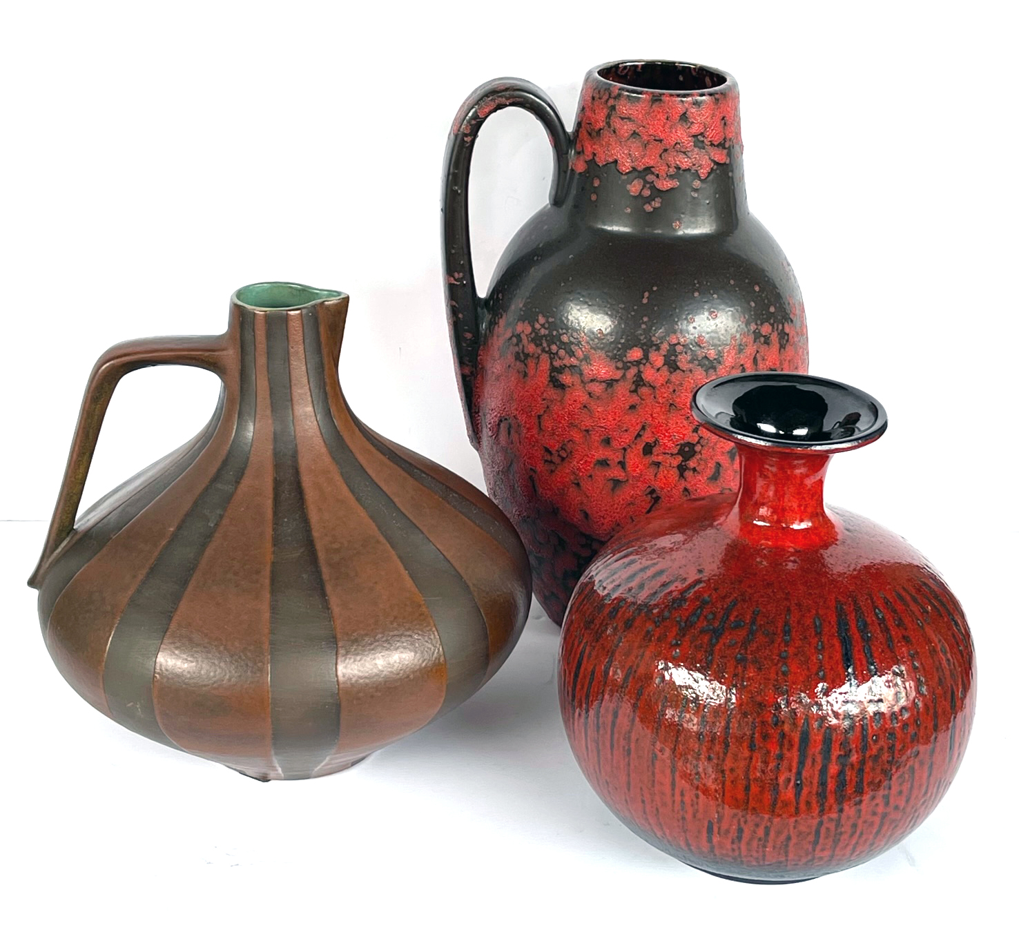 VINTAGE Mid Century Modern Spherical Gold Red Drip Glaze Art Pottery purchases CIRCA 1960