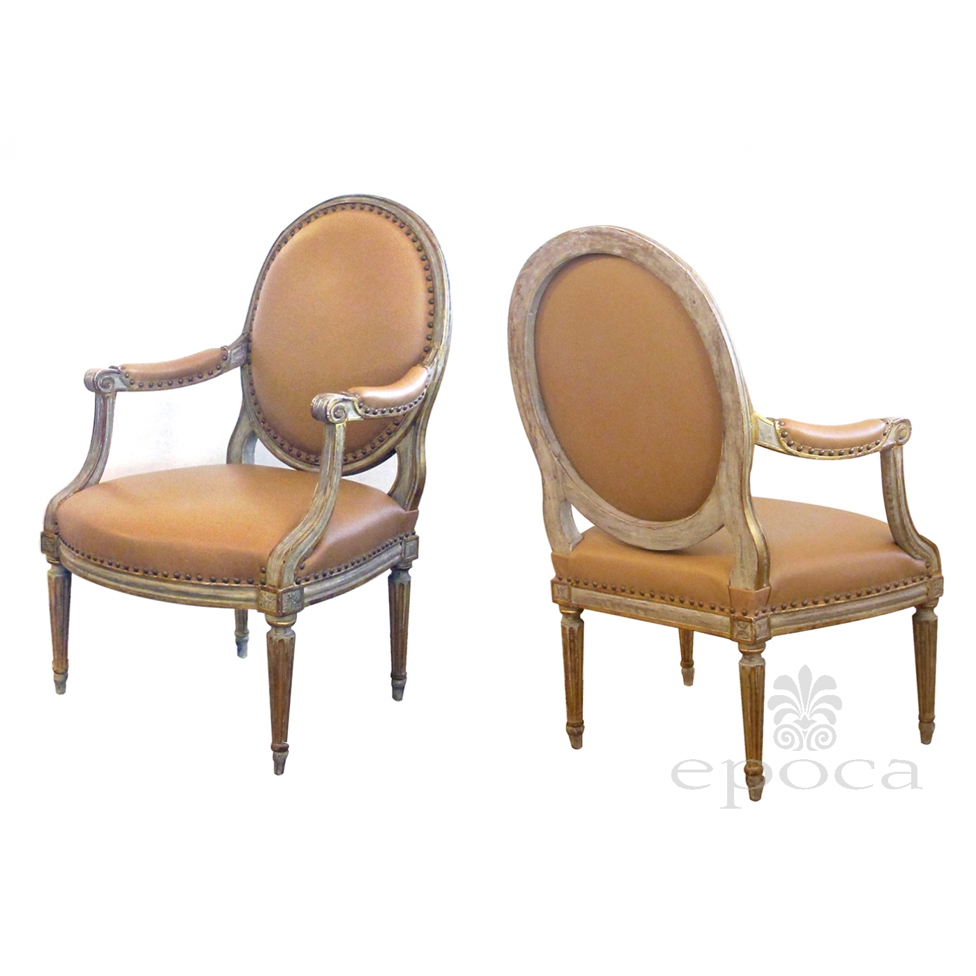 Vintage Louis XVI Style Painted and Upholstered Arm Chairs